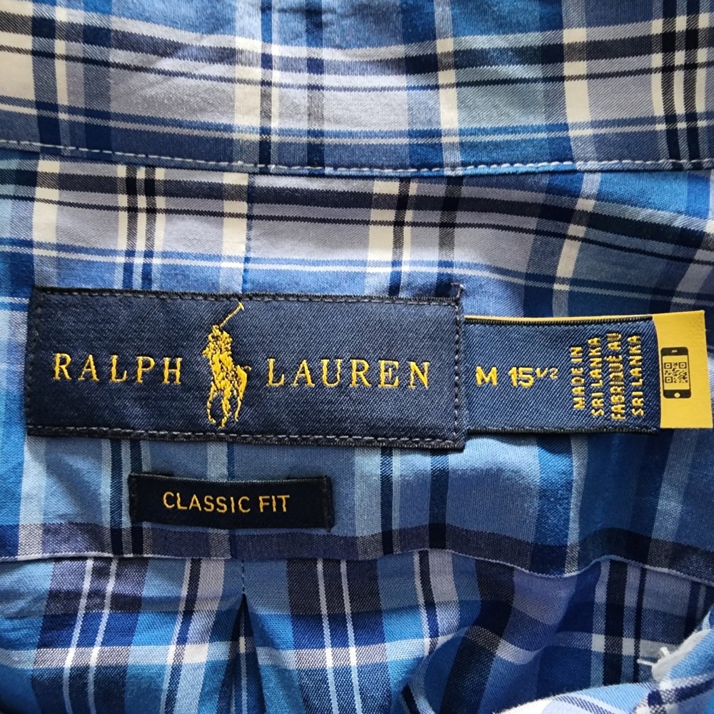 Ralph Lauren Classic Fit‎ blue white plaid shirt long sleeve mens size M 15.5 - Picture 4 of 6